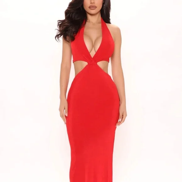 green emerald velvet dress Red One Shoulder Maxi Dress main image 1